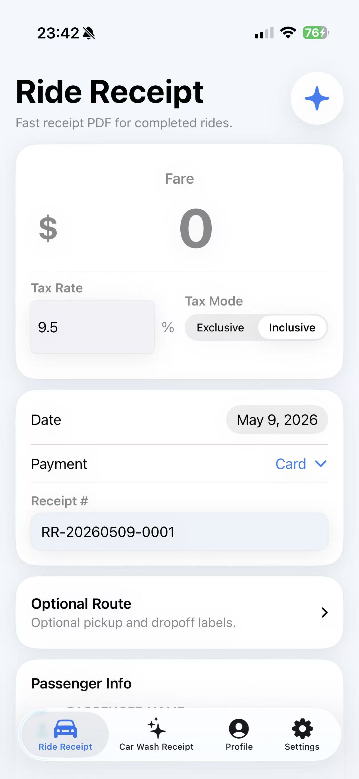 Ride Receipt App